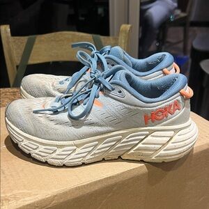 Hoka Sky Blue and Coral Athletic Shoes